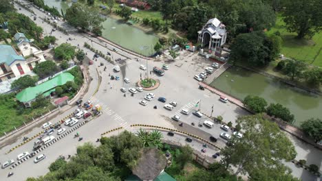 aerial drone shot of imphal highway junction in india