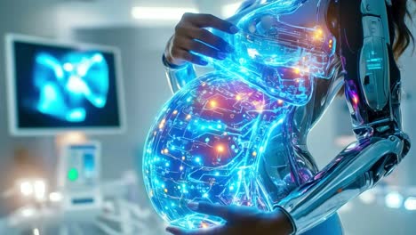 futuristic cyborg pregnancy with advanced technology