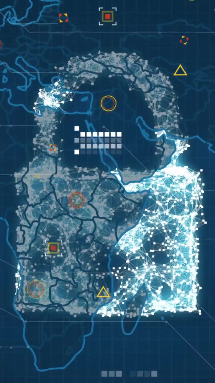 Animation of cloud, security padlock and sheild icon over world map against blue background