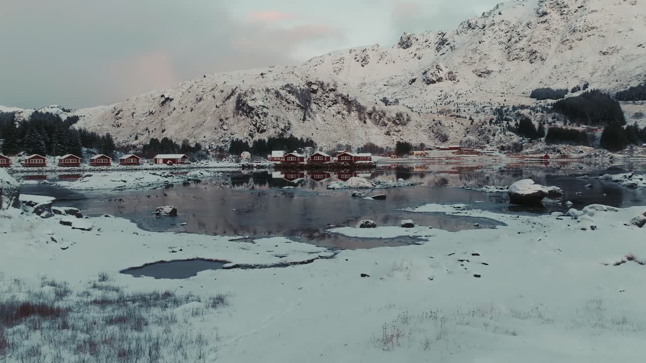 로포텐 섬의 공중 풍경 - 겨울의 아름다운 풍경