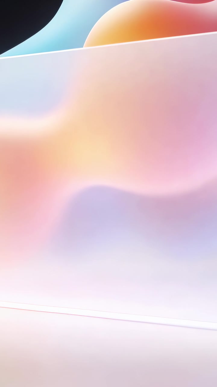 Vertical video: Sliding soft panel right on screen, playback starting and showing blue-orange blobs