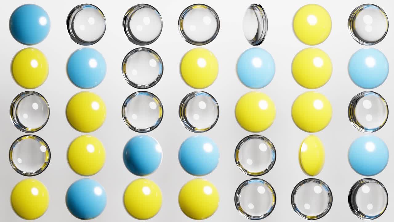 Kisi Abstrak Bola Kuning, Biru, dan Transparan yang Berputar