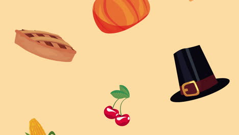 happy thanksgiving animation with autumn vegetables pattern