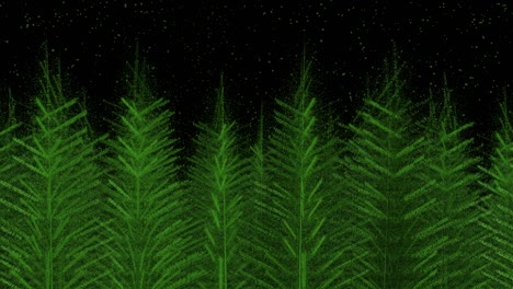spruces. firs. an array of young green animated fir trees.