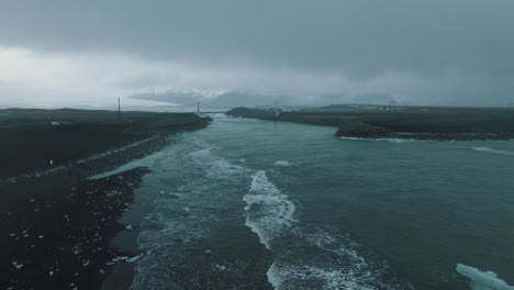 Hraunhafnara-River-Inlet-on-Snaefellsnes-Peninsula-Coast-in-Iceland,-Aerial