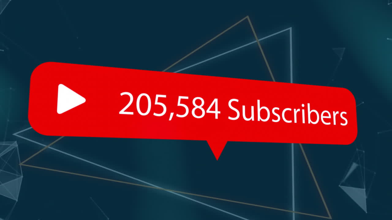 animación de texto y números de suscriptores en el banner y la red de conexiones sobre fondo azul