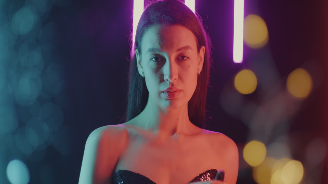 Woman in Neon Light and Smoke