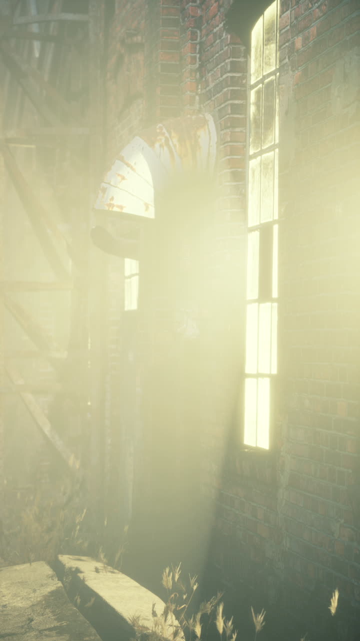 안개에 빠진 버려진 산업 건물