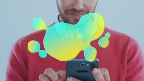 Animation-of-glowing-blob-over-man-using-smartphone