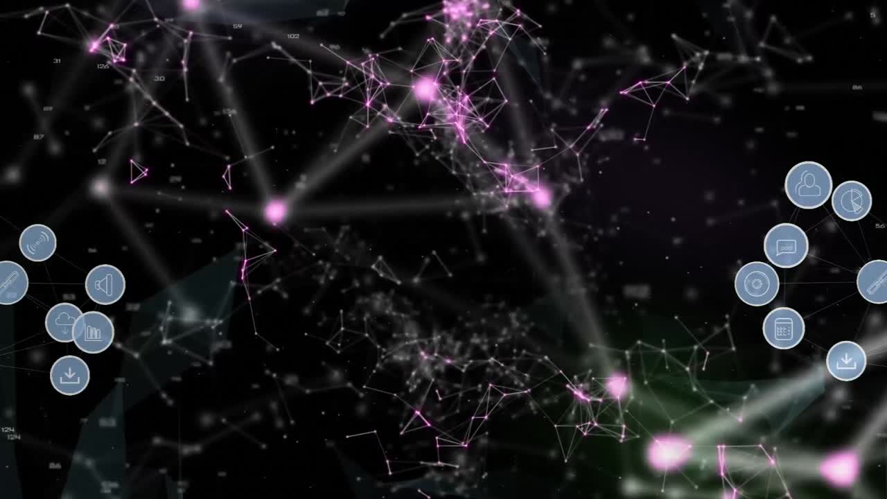 Animation of qr code and network of connections over dark background