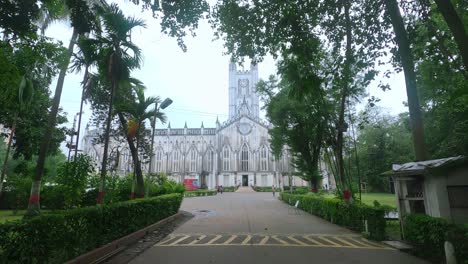 walking in st. paul's cathedral church of kolkata, famous for its gothic architecture and cathedral of anglican background in kolkata, west bengal, india january 15,2022
