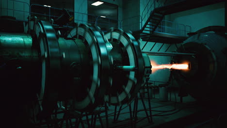 innovative rocket engine testing at industrial facility during nighttime