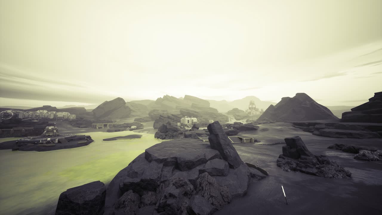 Secluded rocky outcrop with tranquil pools and expansive sky scenery