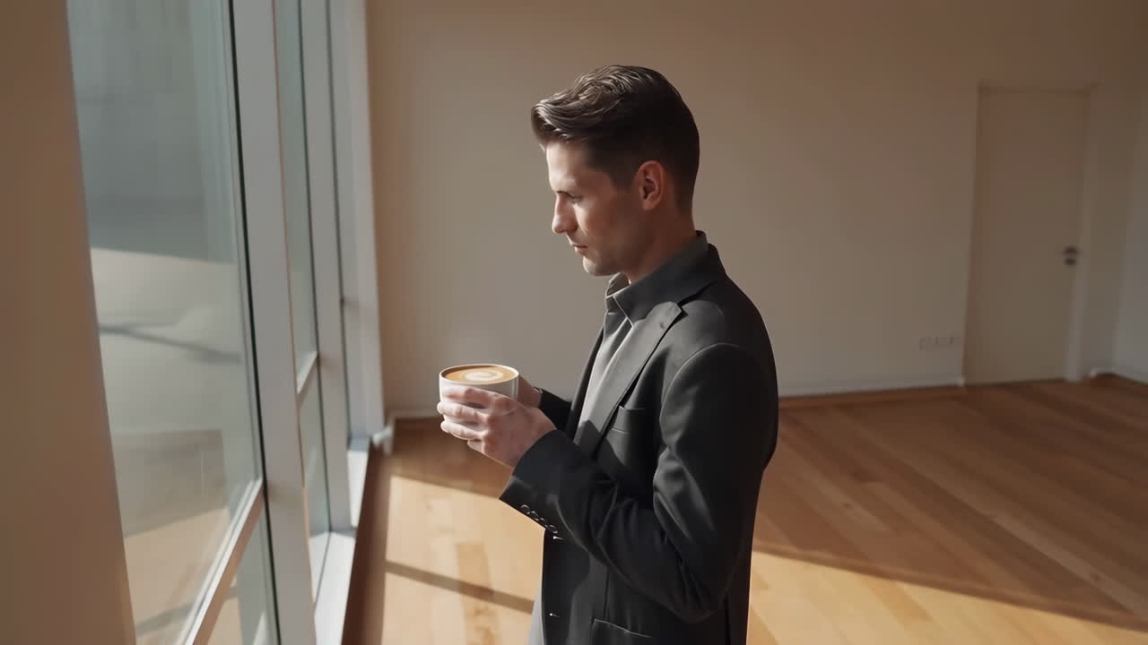 Man with Coffee Contemplating by the Window