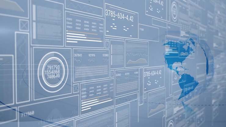 Animation of diagrams and globe over data processing