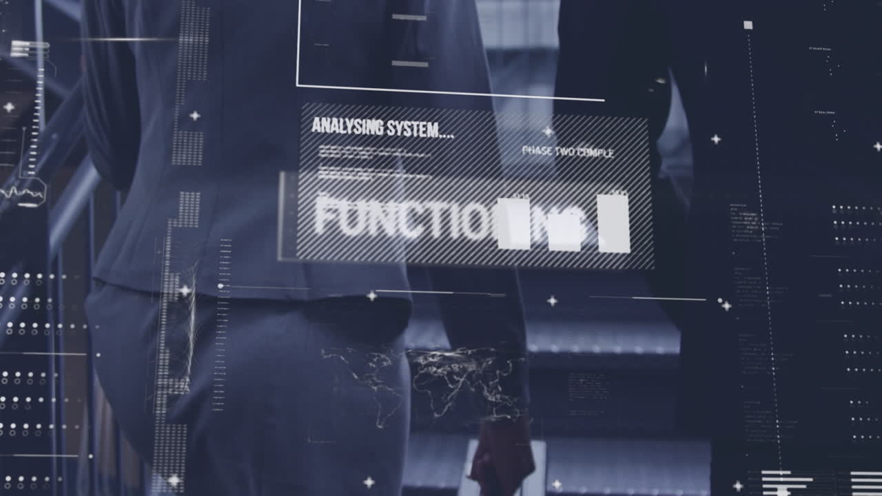 카우카시안 사업가들이 고 있는 금융 데이터 처리의 애니메이션