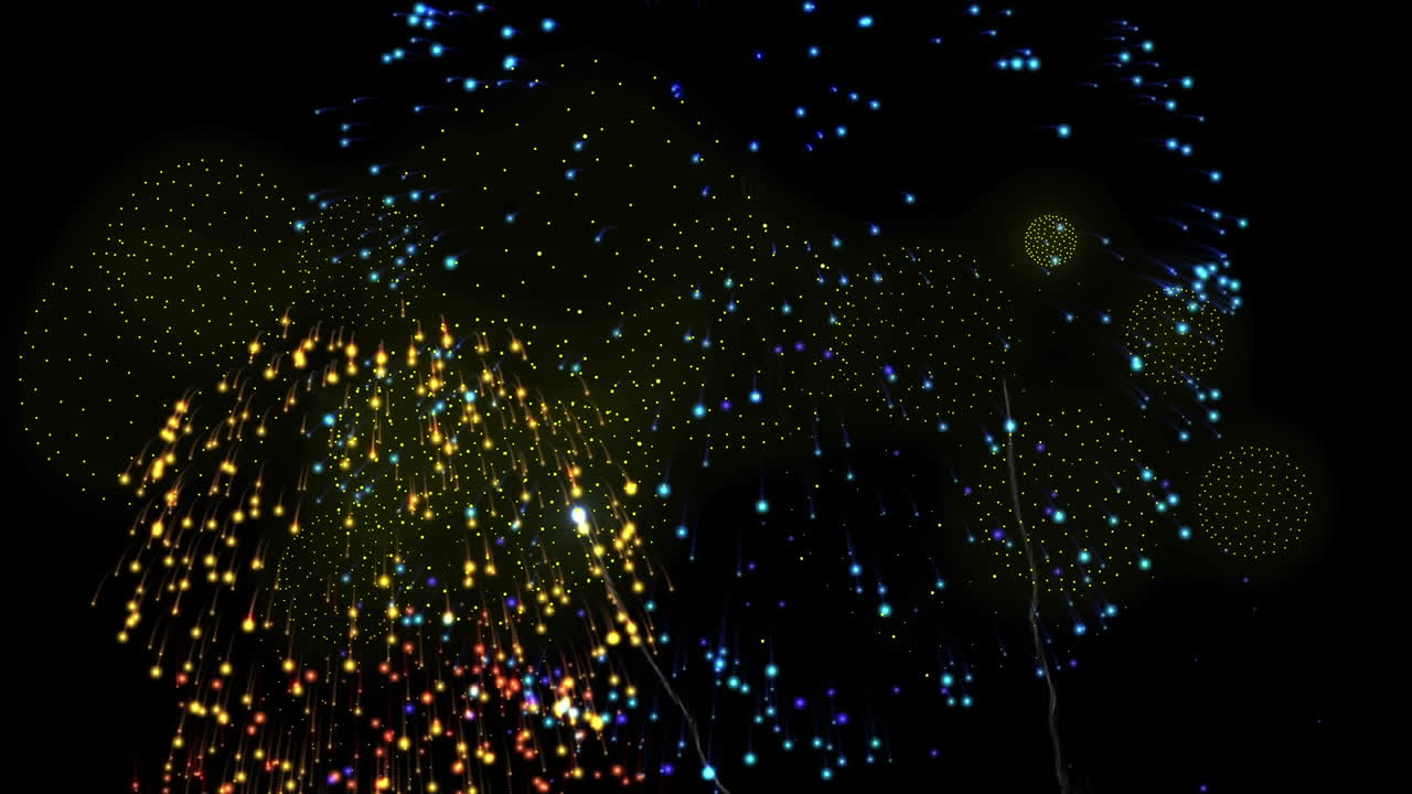 검은 바탕 위에 불꽃놀이의 애니메이션