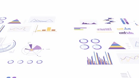 animation of statistics and financial data processing over white background