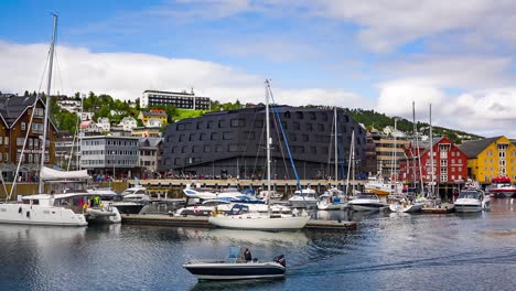 view of a marina in tromso, north norway