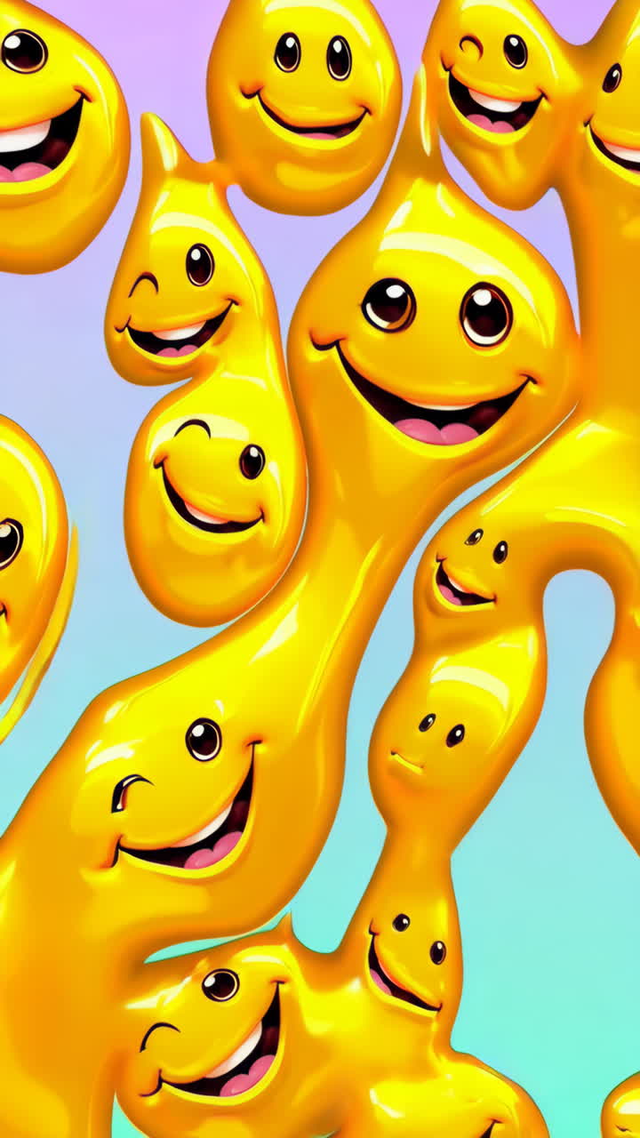 Abstract Pattern of Glossy Yellow Smiling Blobs