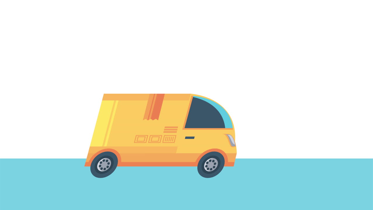 배달 서비스 밴 및 상자 애니메이션