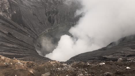 volcano crater geothermal activity sulfur steam cloud mount bromo java island indonesia