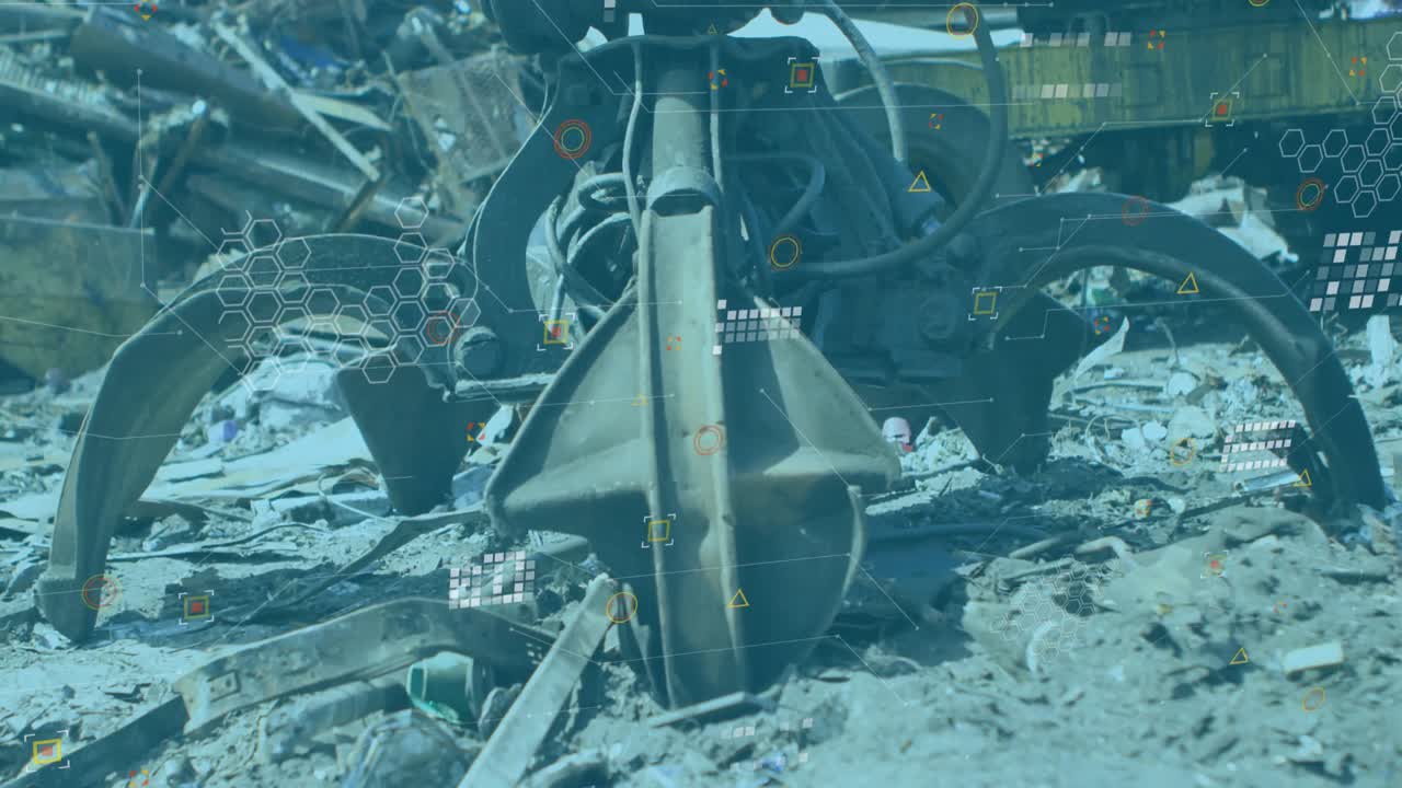 쓰레기장에서 기계에서 아이콘과 데이터의 애니메이션