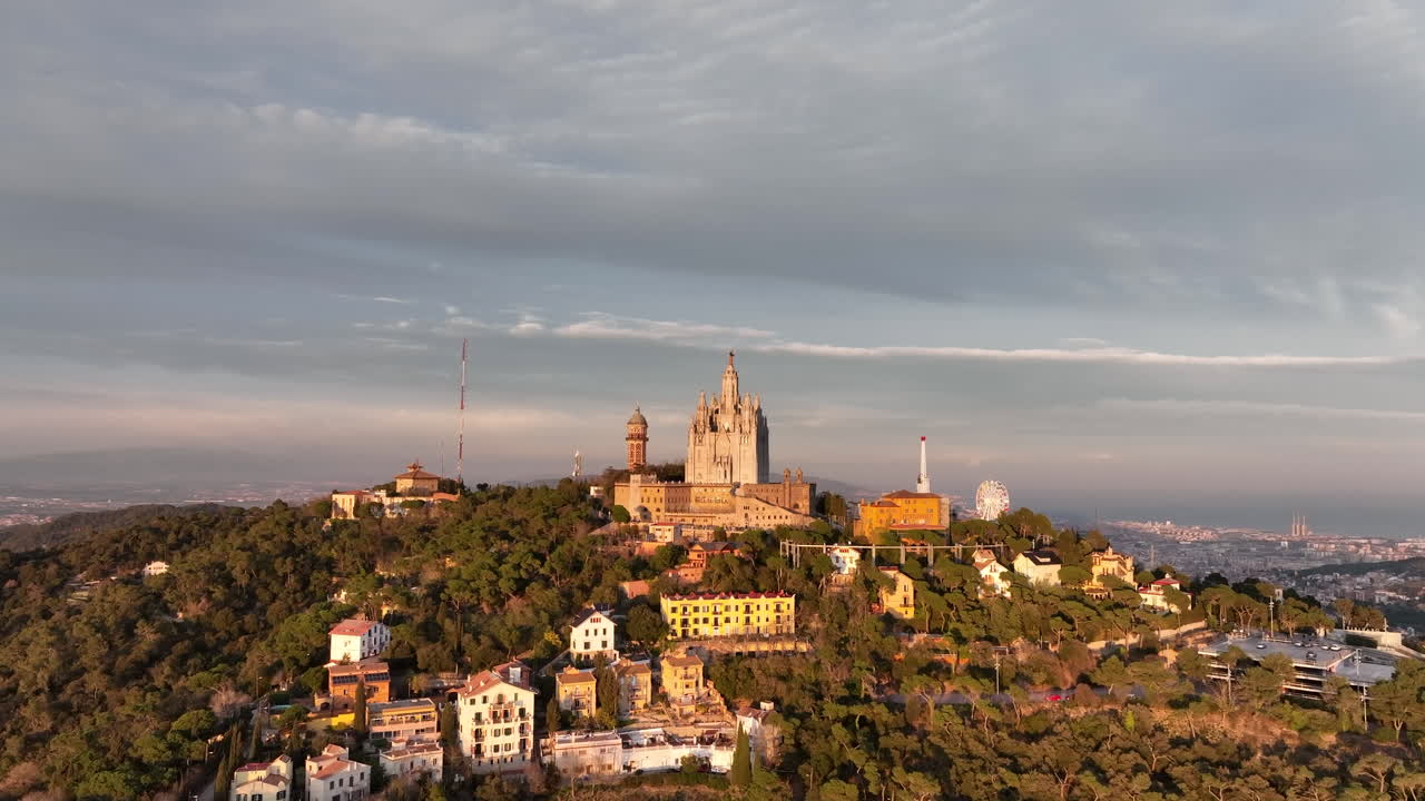 Church on summit of Mount Tibidabo in Barcelona, Catalonia, Spain