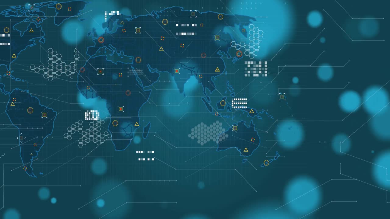 어두운 배경 위의 데이터 처리 및 연결 네트워크의 애니메이션