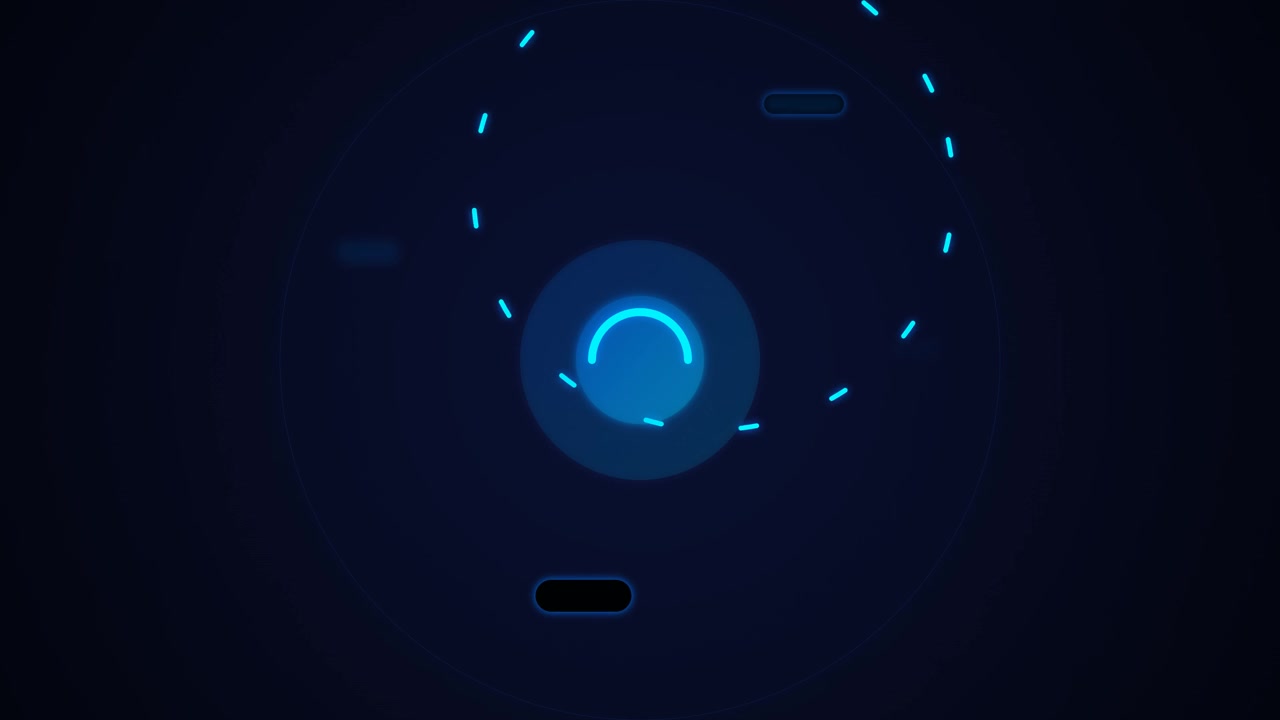 Abstract Digital Interface with Rotating Glowing Blue Circular Elements