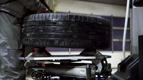 tire balancing in a workshop