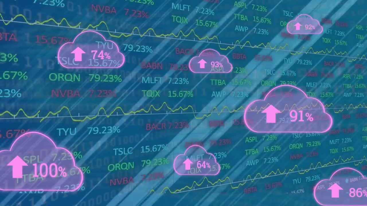 animación de nubes con un número creciente en el mercado de valores