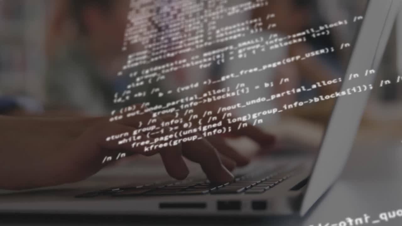 video compuesto digital del procesamiento de datos contra una persona que usa una computadora portátil