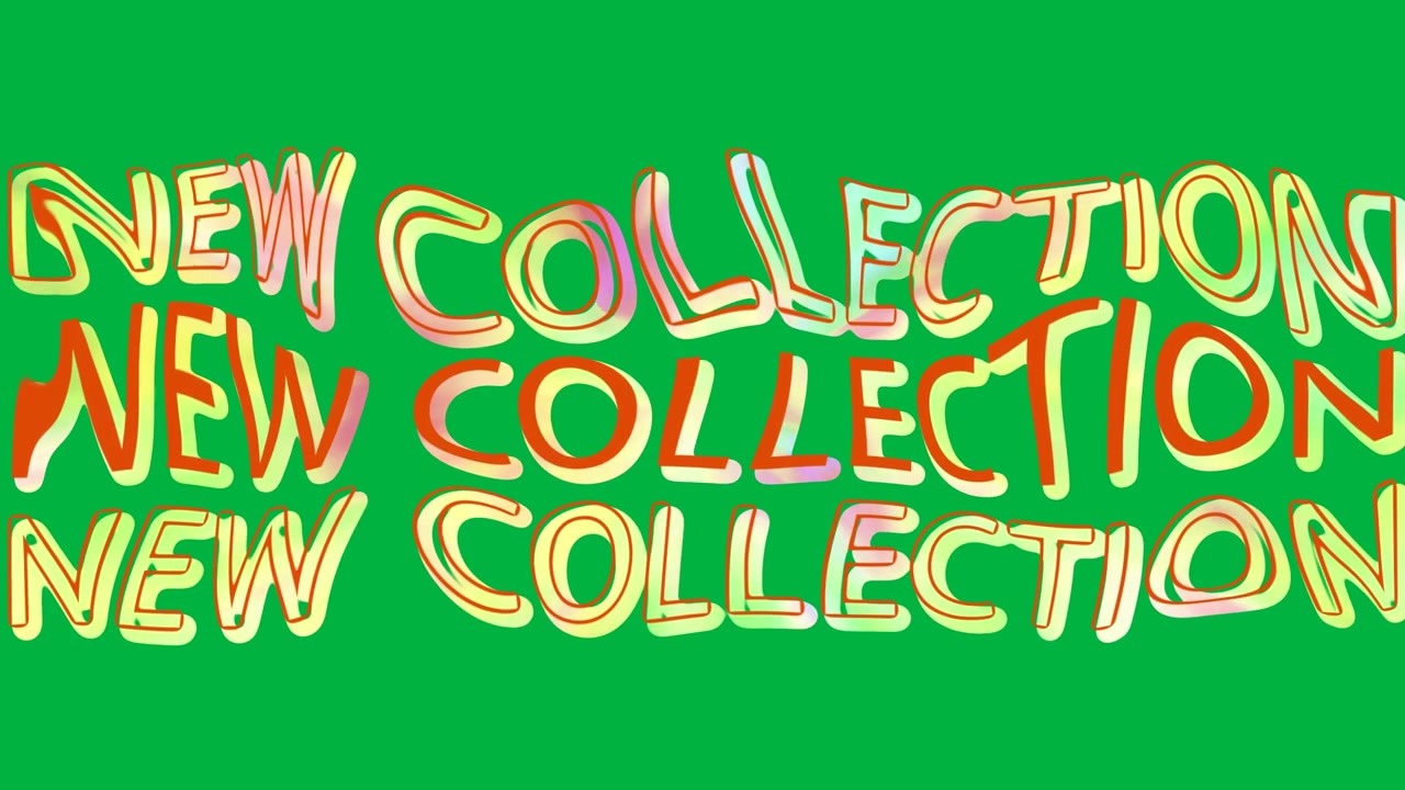 Animation of colorful, moving and glowing new collection text on white background