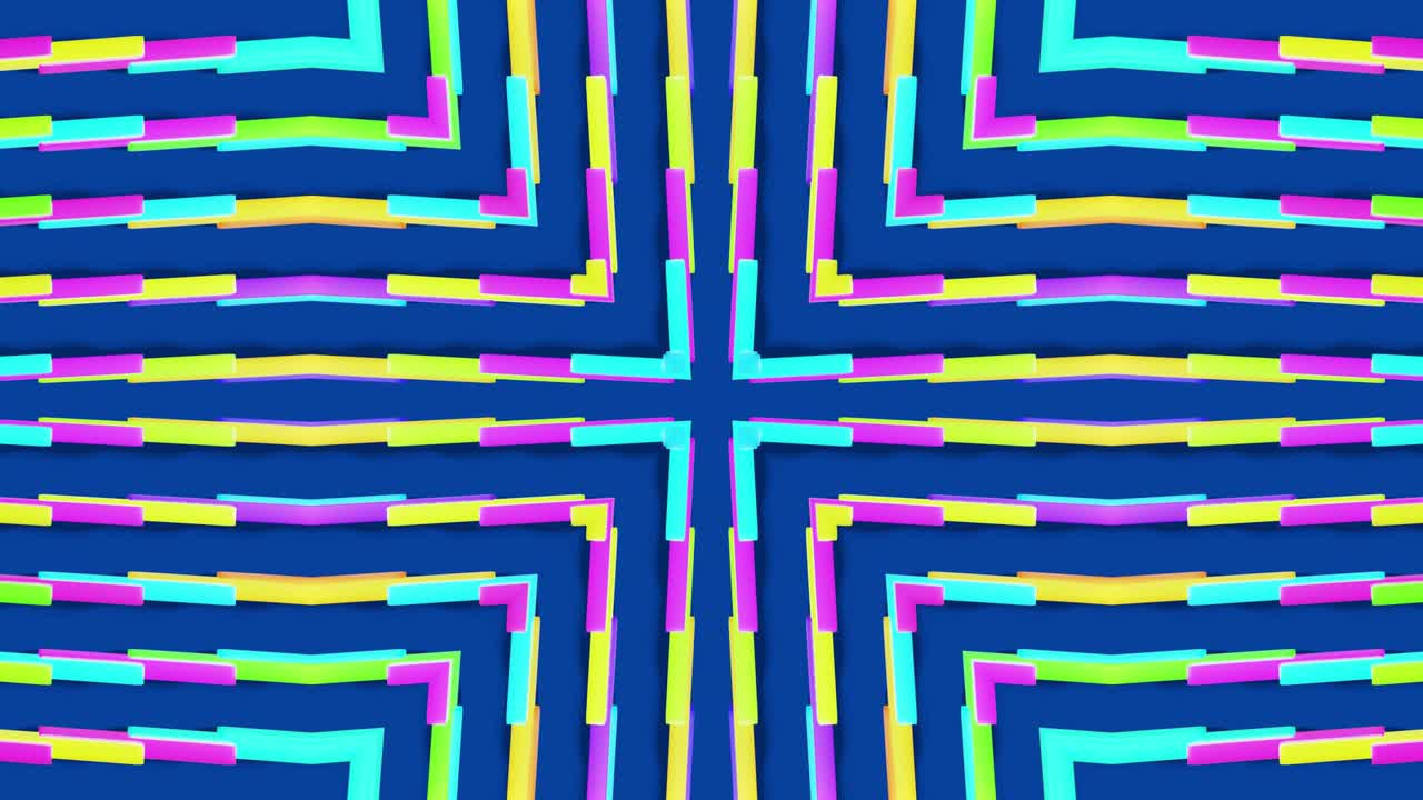 composición simétrica abstracta, elementos 3d se iluminan como bombillas con luz de neón multicolor. bg en bucle para espectáculos o eventos, exposiciones, festivales o conciertos, videos musicales, dj o vj para clubes nocturnos.