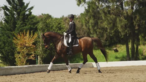 caucasian woman riding her horse