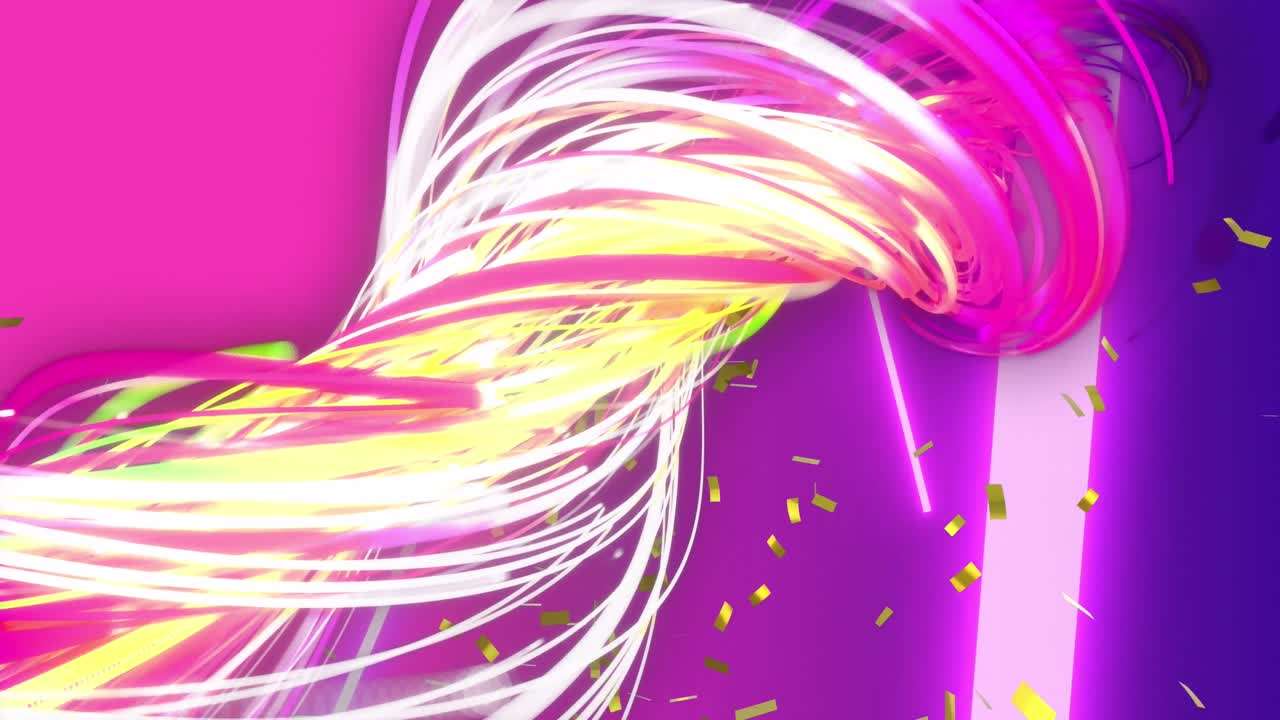 광섬유 가닥 네트워크 위에 떨어지는 콘페티의 애니메이션