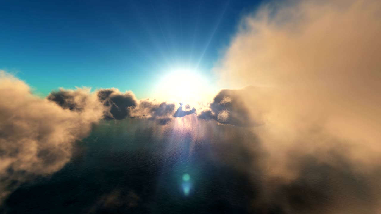 구름과 바다 위로 날아가는 일몰 4k