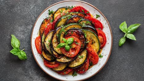 zucchini, eggplant, and tomato salad with basil