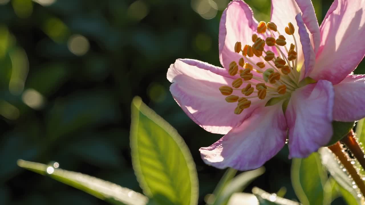 Video ravvicinato di un fiore che sboccia sotto la luce soffusa del sole, ripreso da una bassa angolazione