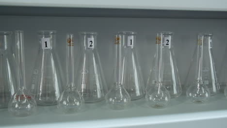 lab glassware on shelves