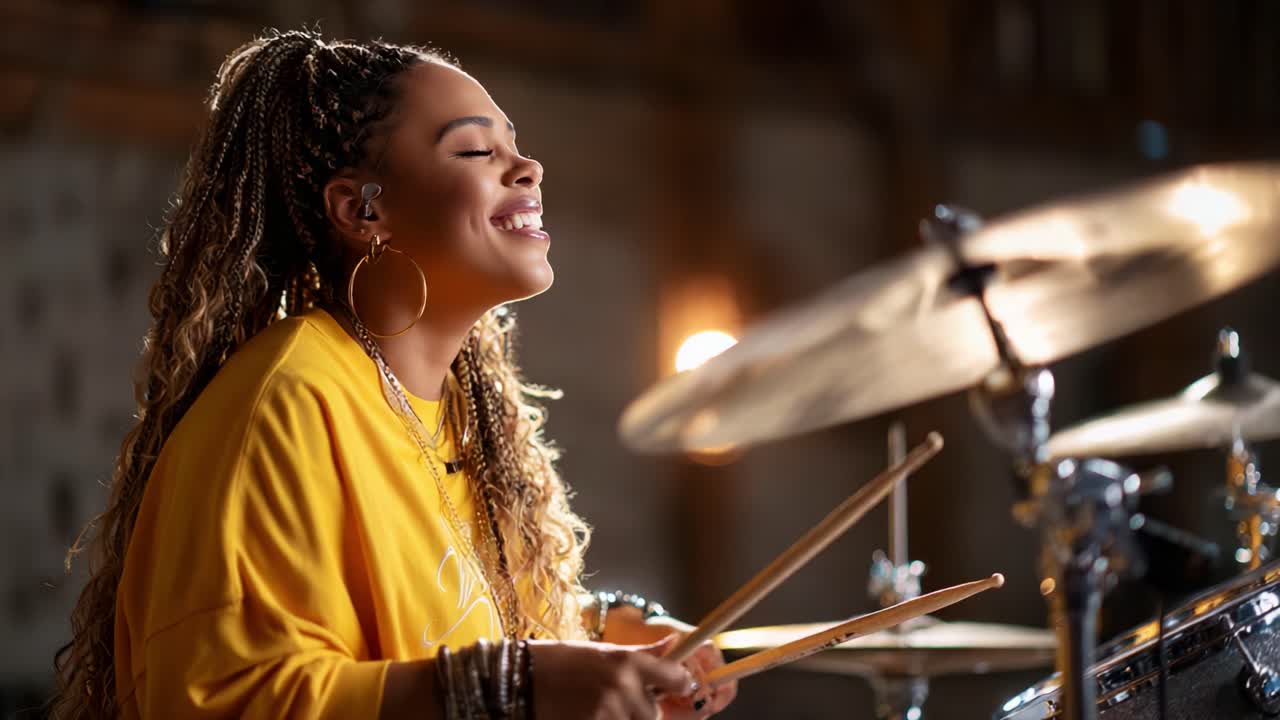 Dynamic Drummer Showcases Incredible Talent and Passion in Stunning Performance, Capturing the Essence of Music and Rhythm with Every Beat and Smile, Inspiring Audiences Worldwide