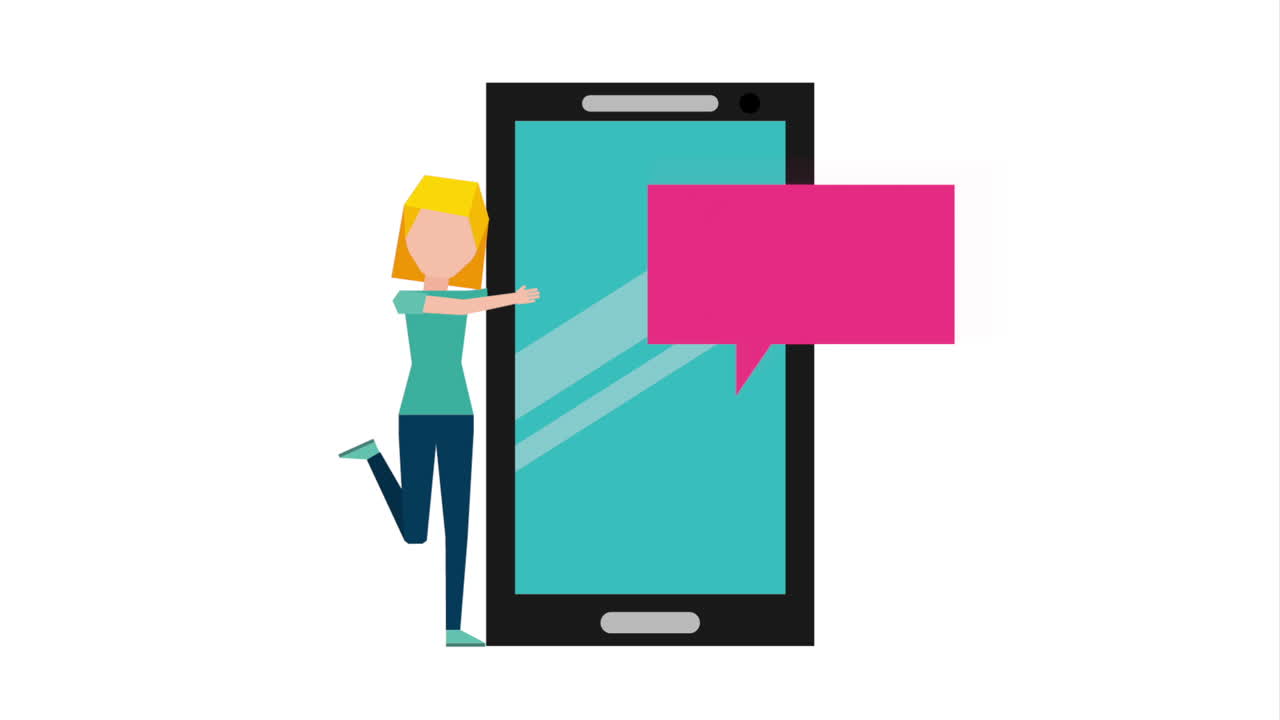 스마트폰과 메시지 버블을 사용하는 여성