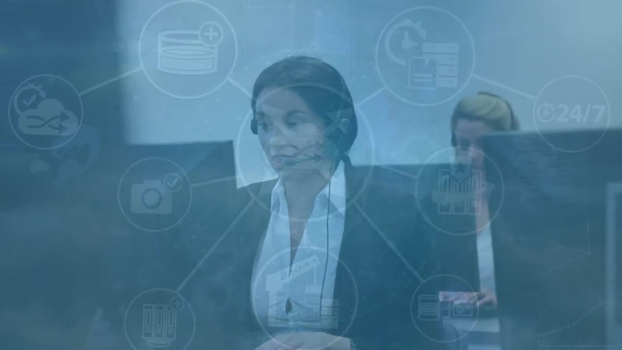 animación de la red de conexiones con el icono de la nube sobre la gente de negocios