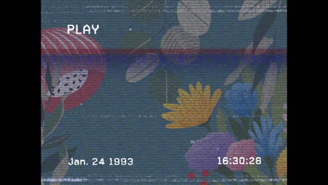 animación de flores de dibujos animados en la pantalla con líneas y fallas