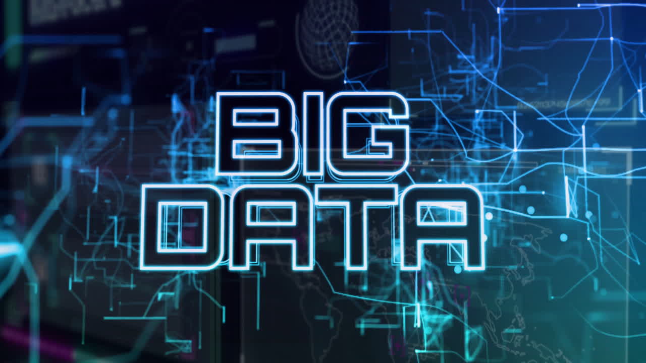 Big Data text animation over digital network and data visualization background