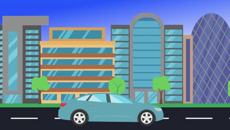 viajes en coche por la ciudad vista lateral, animación en bucle, fondo de diseño plano