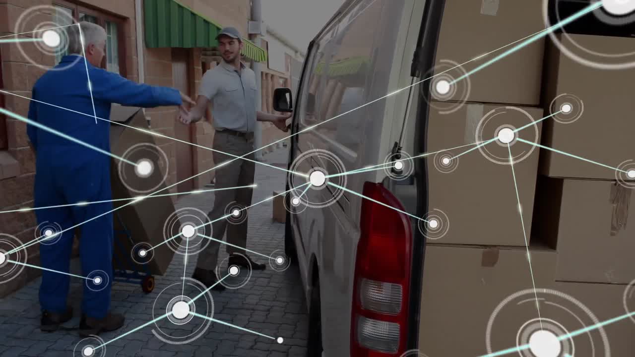 animación de las conexiones de red con iconos y trabajador en segundo plano