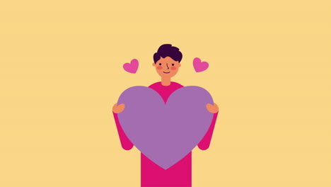hombre con carácter de corazón de día de san valentín