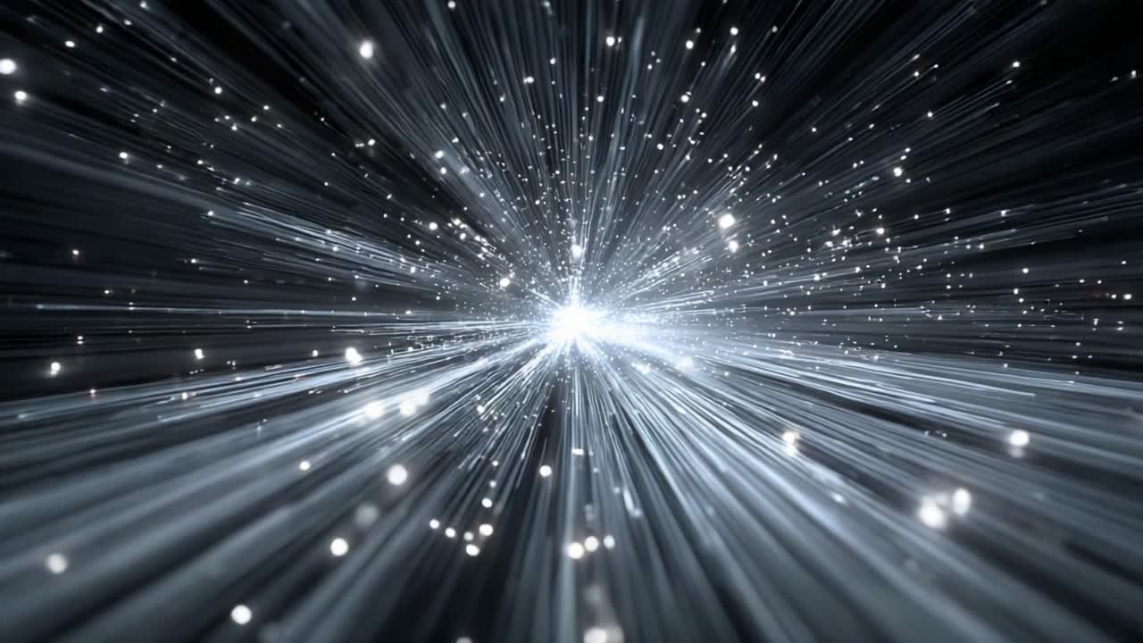 A Dynamic Visualization of Light and Energy, Capturing the Essence of Motion and Transformation Through Radiating Particles and Brightness in a Cosmic Environment